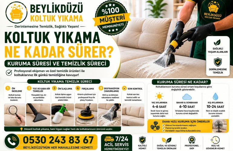 Koltuk Yıkama Ne Kadar Sürer? Kuruma Süresi ve Temizlik Süreci