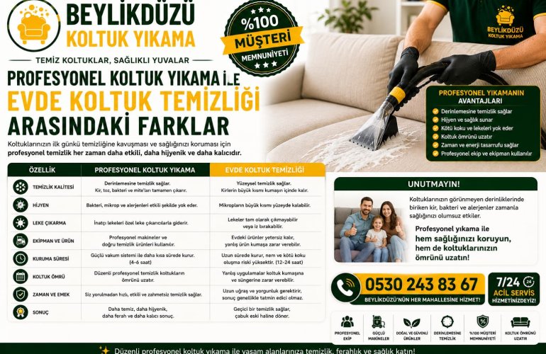 Profesyonel Koltuk Yıkama ile Evde Koltuk Temizliği Arasındaki Farklar